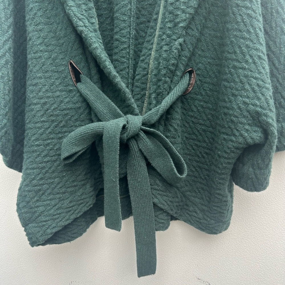Lands End Sweater Jacket Quilted Lambs Wool Blend Women L-XL Green Belted Cozy - Picture 5 of 10